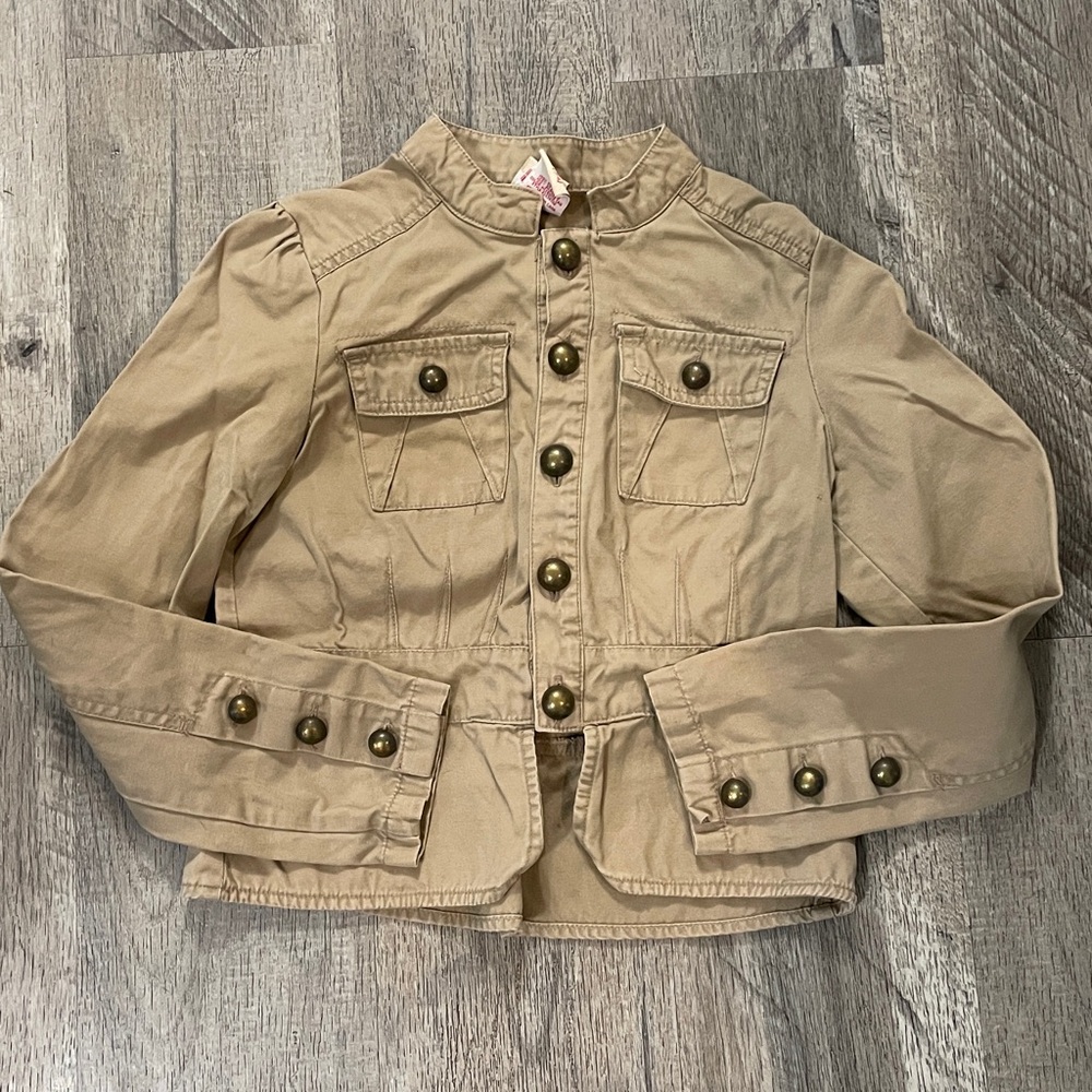 Faded Glory Tan Kids Khaki Jacket with Brass Buttons